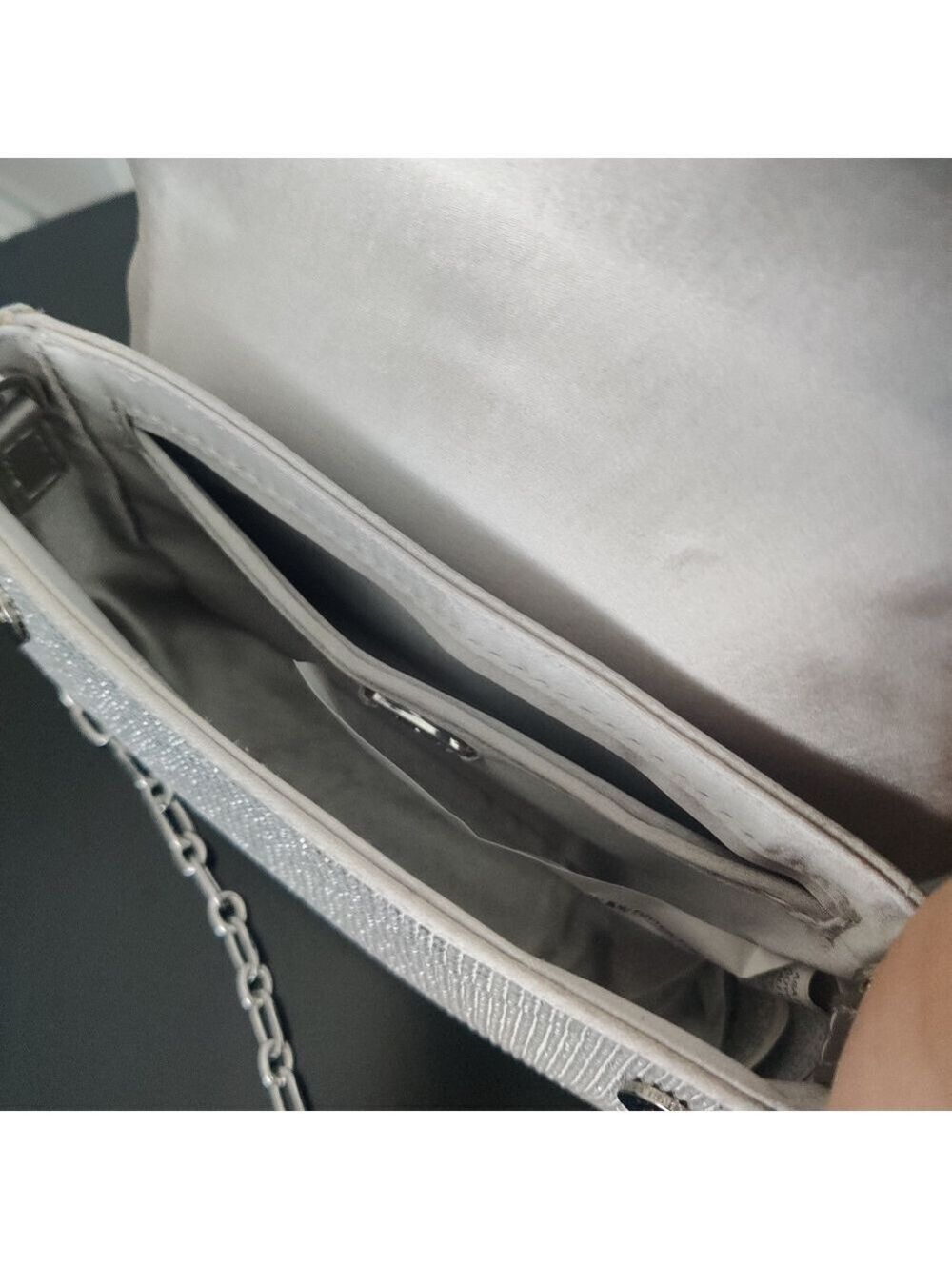 ZARA Silver Metallic Rhinestone Chain Crossbody Bag Y2K Party Glam 0443 - Picture 8 of 12